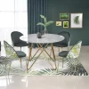 Tavolo rotondo 120x120cm moderno effetto marmo grigio acciaio oro Arak