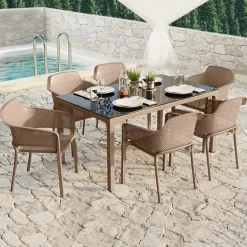 Tavolo 150x90cm da giardino esterno bar dehors tortora con vetro Teodoro