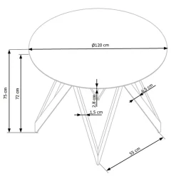 Tavolo 120x120cm da pranzo rotondo rovere miele acciaio nero Edessa