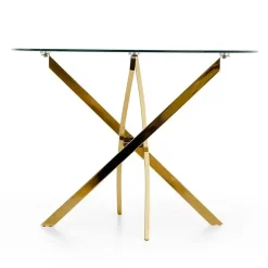 Tavolo 100x100cm rotondo in vetro acciaio oro cromato Minerva Gihome®
