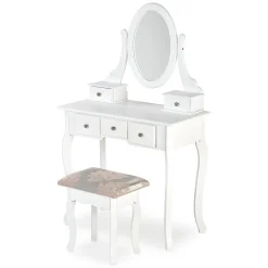 Toeletta da trucco 80x130h cm con specchio e sgabello bianco Lyra