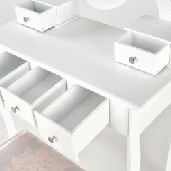 Toeletta da trucco 80x130h cm con specchio e sgabello bianco Lyra