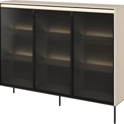 Vetrina bassa 150x118h cm 3 ante led beige nero Camelia