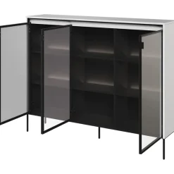 Vetrina bassa 150x118h cm 3 ante led bianco opaco nero Camelia