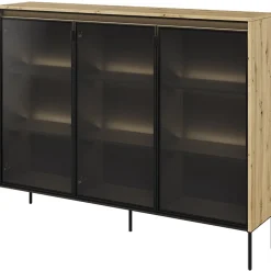 Vetrina bassa 150x118h cm 3 ante led rovere rustico nero Camelia