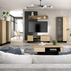 Vetrina bassa 102x152h cm 2 ante 2 cassetti interni  rovere nero Alabaster