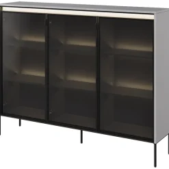 Vetrina bassa 150x118h cm 3 ante led grigio nero Camelia