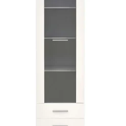 Vetrina 60x200h cm 1 anta 2 cassetti bianco opaco e lucido Viki