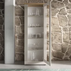 Vetrina 72x192h cm 1 anta 5 vani rovere bianco frassinato Armonia