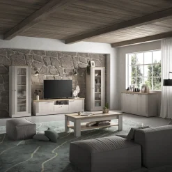 Vetrina 72x192h cm 1 anta 5 vani rovere bianco frassinato Armonia