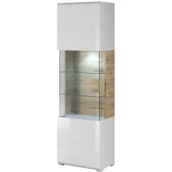 Vetrina 60x204h cm 1 anta moderna bianco lucido rovere Tahiti