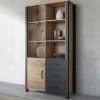 Vetrina 101x191h cm 2 ante 3 cassetti moderna quercia nero opaco Nebraska