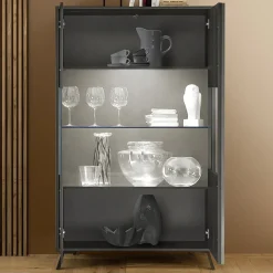 Vetrina 104x174h cm 2 ante moderna nero frassinato Tosca