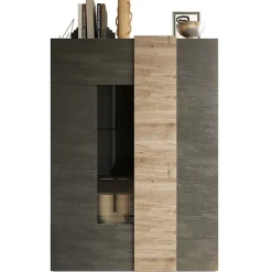 Vetrina 121x168h cm 2 ante moderna titanio rovere Universal