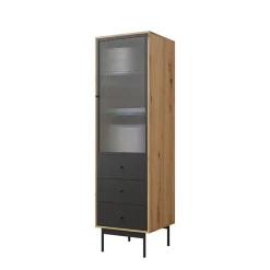 Vetrinetta 52x180h cm 1 anta 3 cassetti con led soggiorno rovere nero Herning