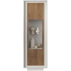 Vetrinetta 67x197h cm 1 anta moderna bianco opaco rovere scuro Deluxe