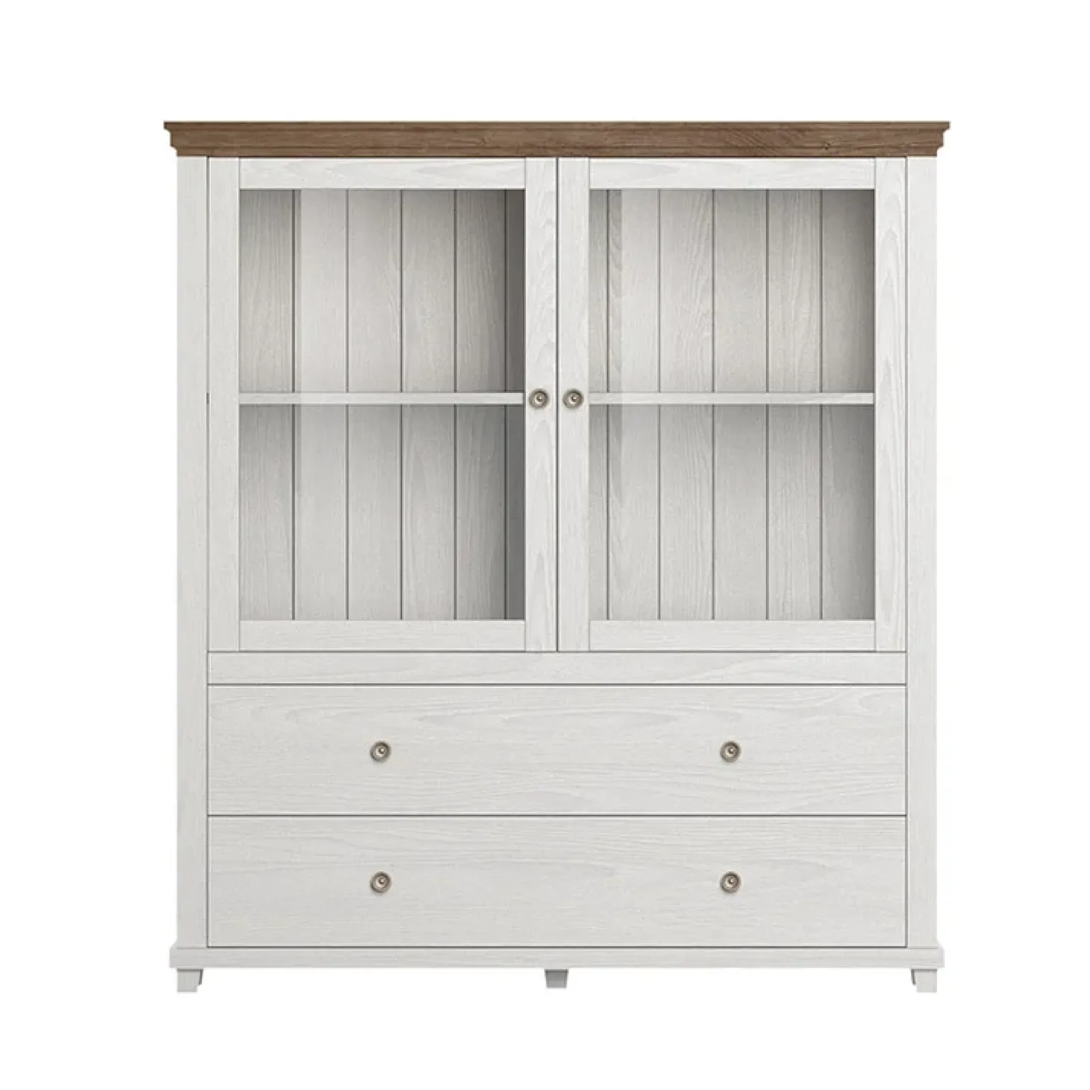 Vetrinetta 126x138h cm 2 ante 2 cassetti bianco frassinato rovere Texel