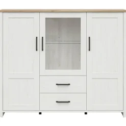 Vetrinetta 160x135h cm 3 ante 2 cassetti soggiorno bianco frassinato rovere Lars