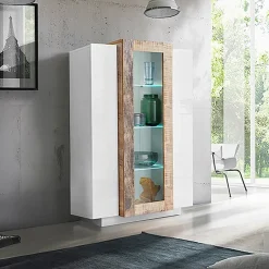 Vetrinetta 80x121h cm 2 ante bianco lucido rovere Milos Gihome®