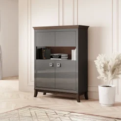 Vetrinetta 116x150h cm 2 ante moderna  antracite lucido rovere scuro Umag