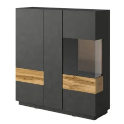 Vetrinetta 130x139h cm 3 ante soggiorno antracite rovere Bahama
