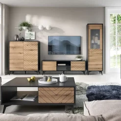 Vetrinetta 54x178h cm 2 ante soggiorno quercia nero Becca