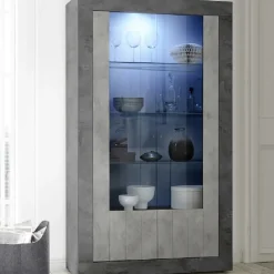 Vetrinetta 110x190h cm 2 ante soggiorno ossido cemento Florena