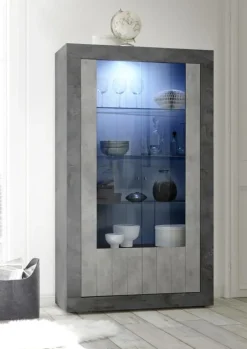 Vetrinetta 110x190h cm 2 ante soggiorno ossido cemento Florena