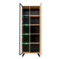 Vetrinetta 70x192h cm 2 ante soggiorno moderna noce con stampa nera Mendes