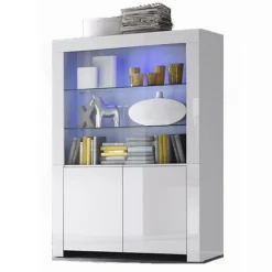 Vetrinetta 123x170h cm 2 ante soggiorno bianco lucido Essential